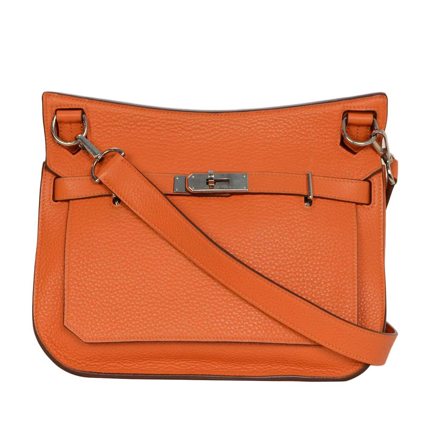 Hermes Orange Clemence 28cm Jypsiere Crossbody Bag PHW rt. $8, 500