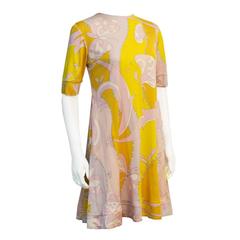 1970
s Yellow 
Pink Silk Jersey Swing Dress