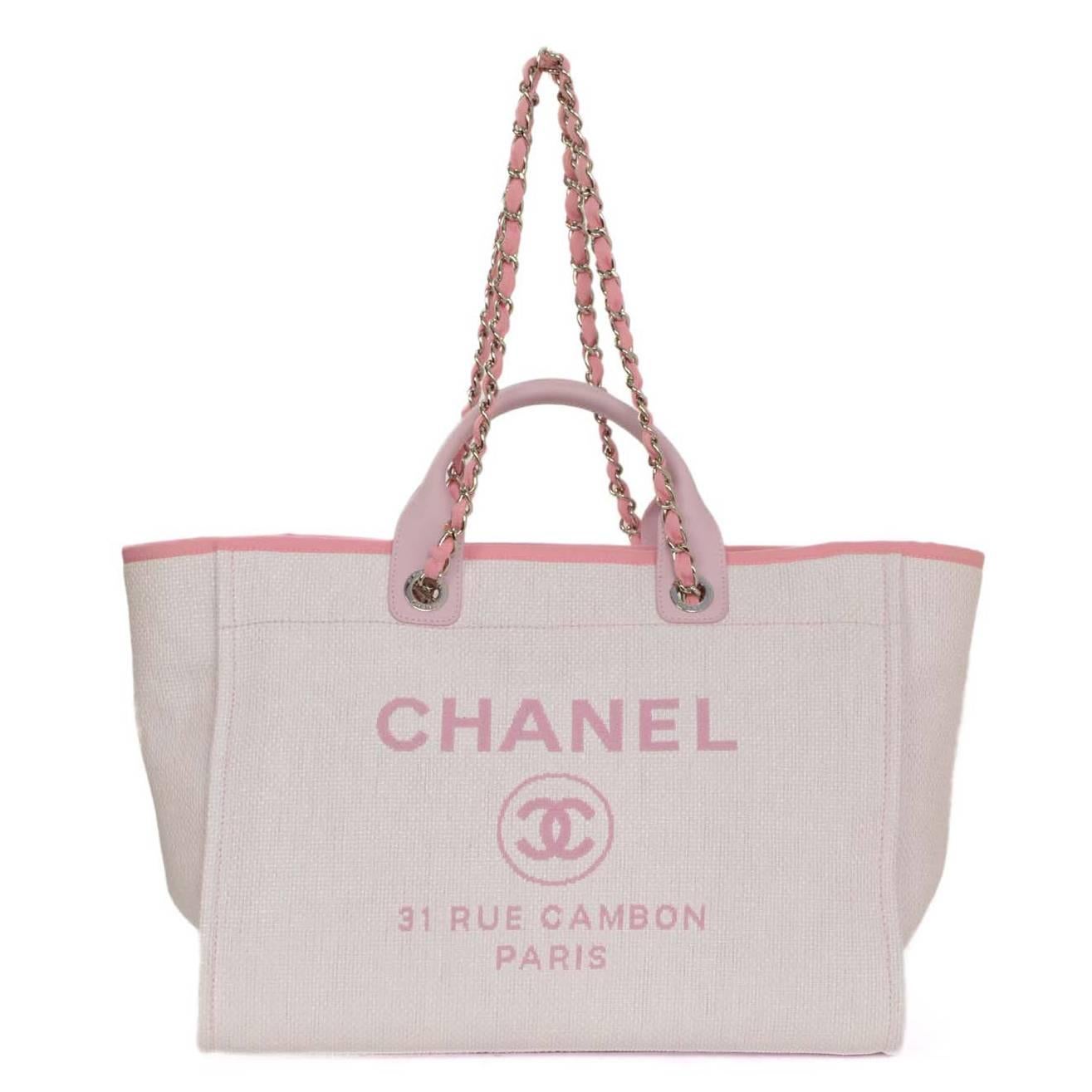Chanel Pink Canvas Deauville Tote Bag SHW