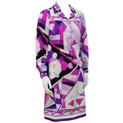 1970's Pucci Purple Silk Geometric Pattern Dress
