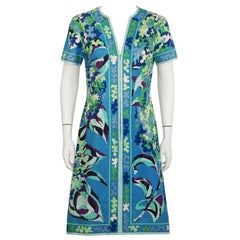 1970's Emilio Pucci Cotton Blue and Green Dress