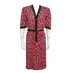 1980's Scherrer Fuschia Paintbrush Print Silk Dress 2