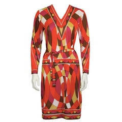 1970's Artemis Red Op Art Kaleidoscope Print Dress