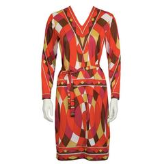 1970's Artemis Red Op Art Kaleidoscope Print Dress 2