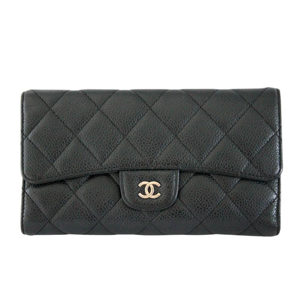 Chanel Black Caviar Long Flap Wallet SHW No. 12