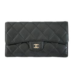 Chanel Schwarzer Kaviar Lange Klappe Brieftasche SHW Nr. 12