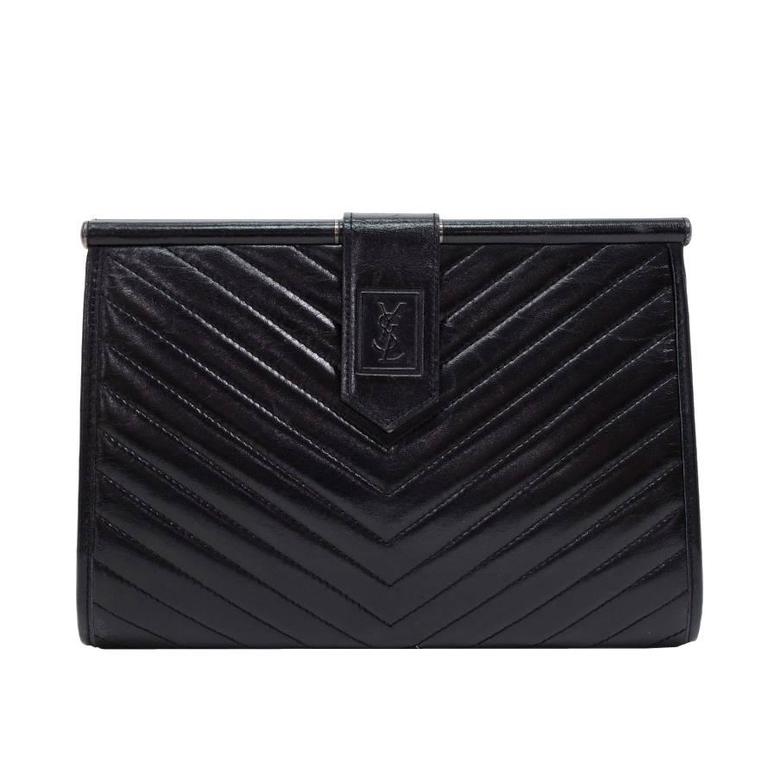 Yves Saint Laurent (YSL) Black Quilted Chevron Leather Envelope Flap Clutch Bag at 1stdibs