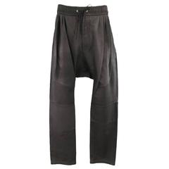 BALMAIN Size 32 Black Lambskin Casual Pleated Drop-Crotch Pants