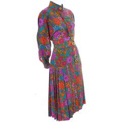 YSL Vintage 2pc Dress Pop Art Floral Print Skirt Blouse As New 
