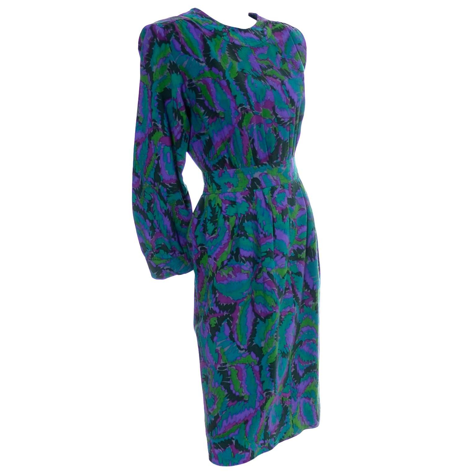 YSL Vintage Dress Saint Laurent Rive Gauche Jewel Tones France 36