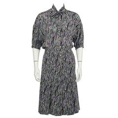 1990's Versace Black Printed Silk Day Dress 3
