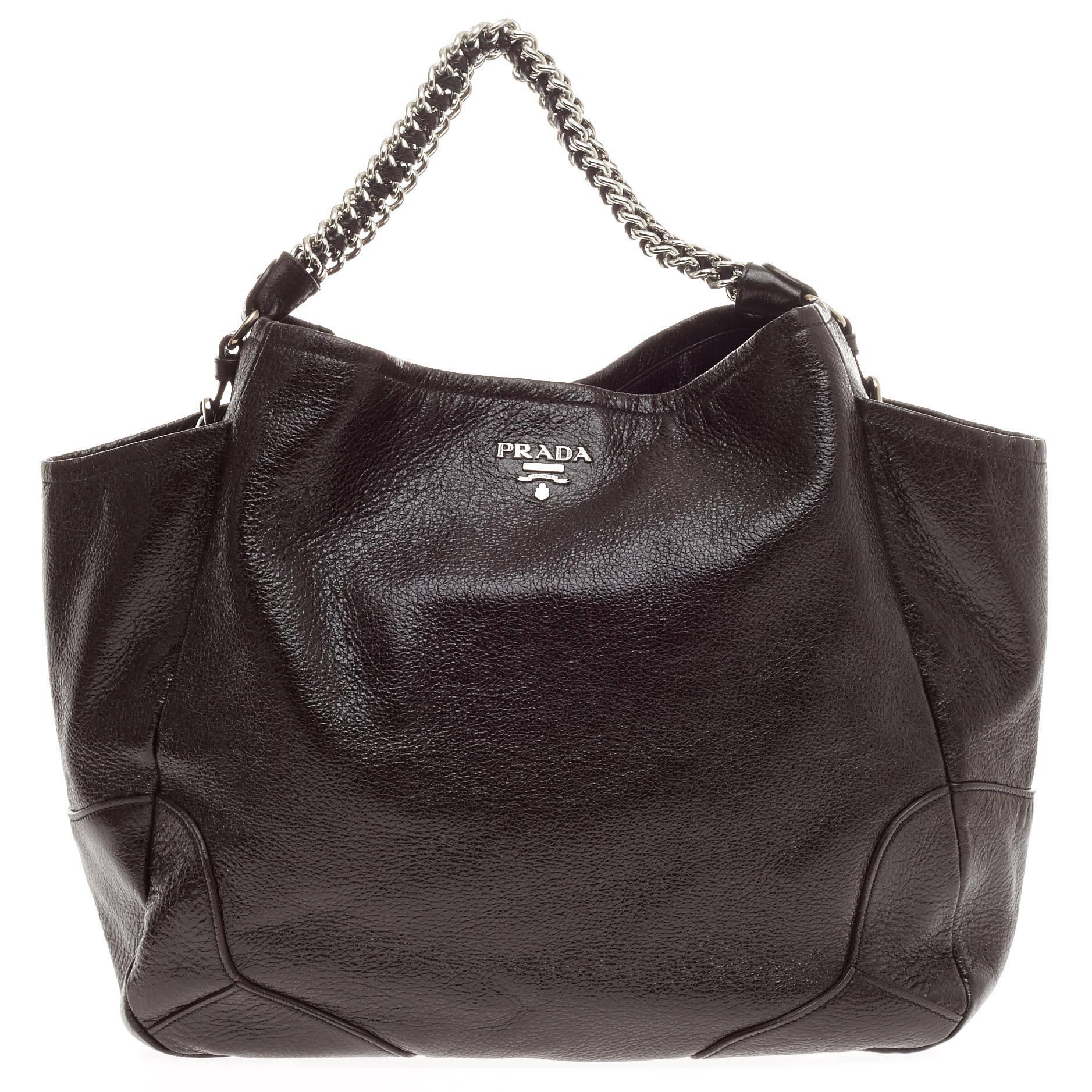 Prada Lux Chain Side Pocket Hobo Cervo Leather Large