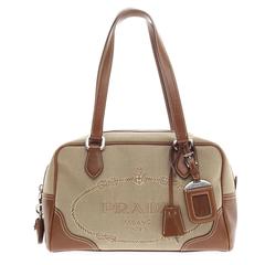 Prada Logo Bauletto Canvas with Leather Medium