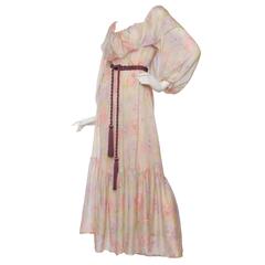 1970s Yves Saint Laurent Light Floral Silk Dress