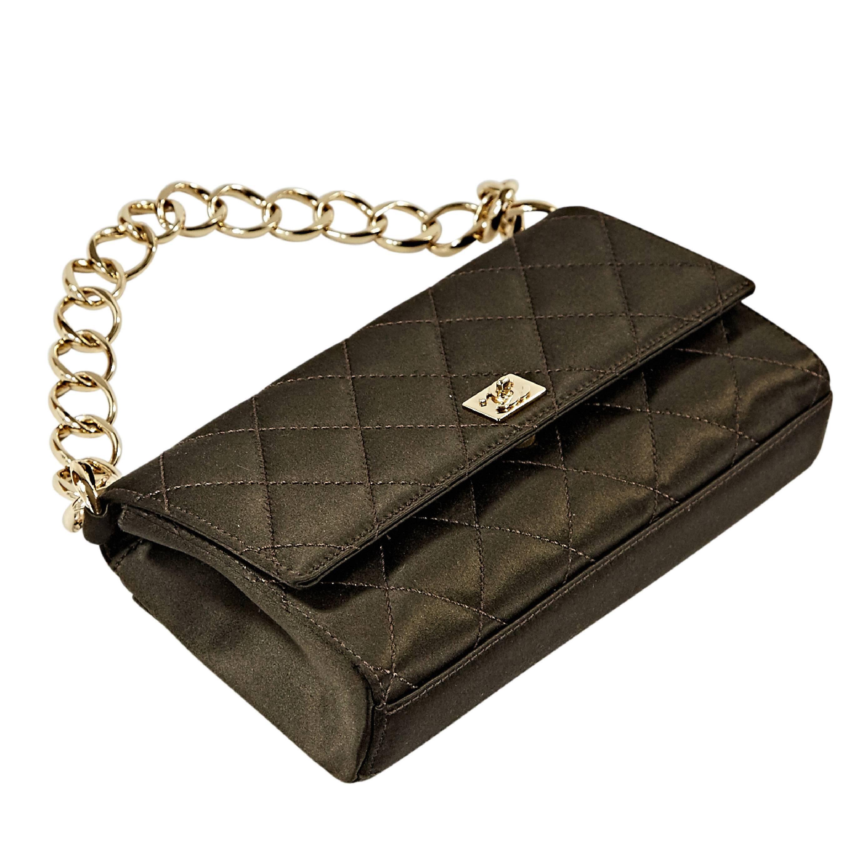 Brown Chanel Quilted Satin Shoulder Bag