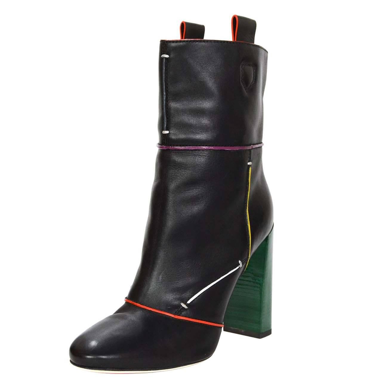 Fendi Black Leather Subway Boots sz 39