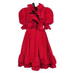 Yves Saint Laurent Red & Black Taffeta Ensemble