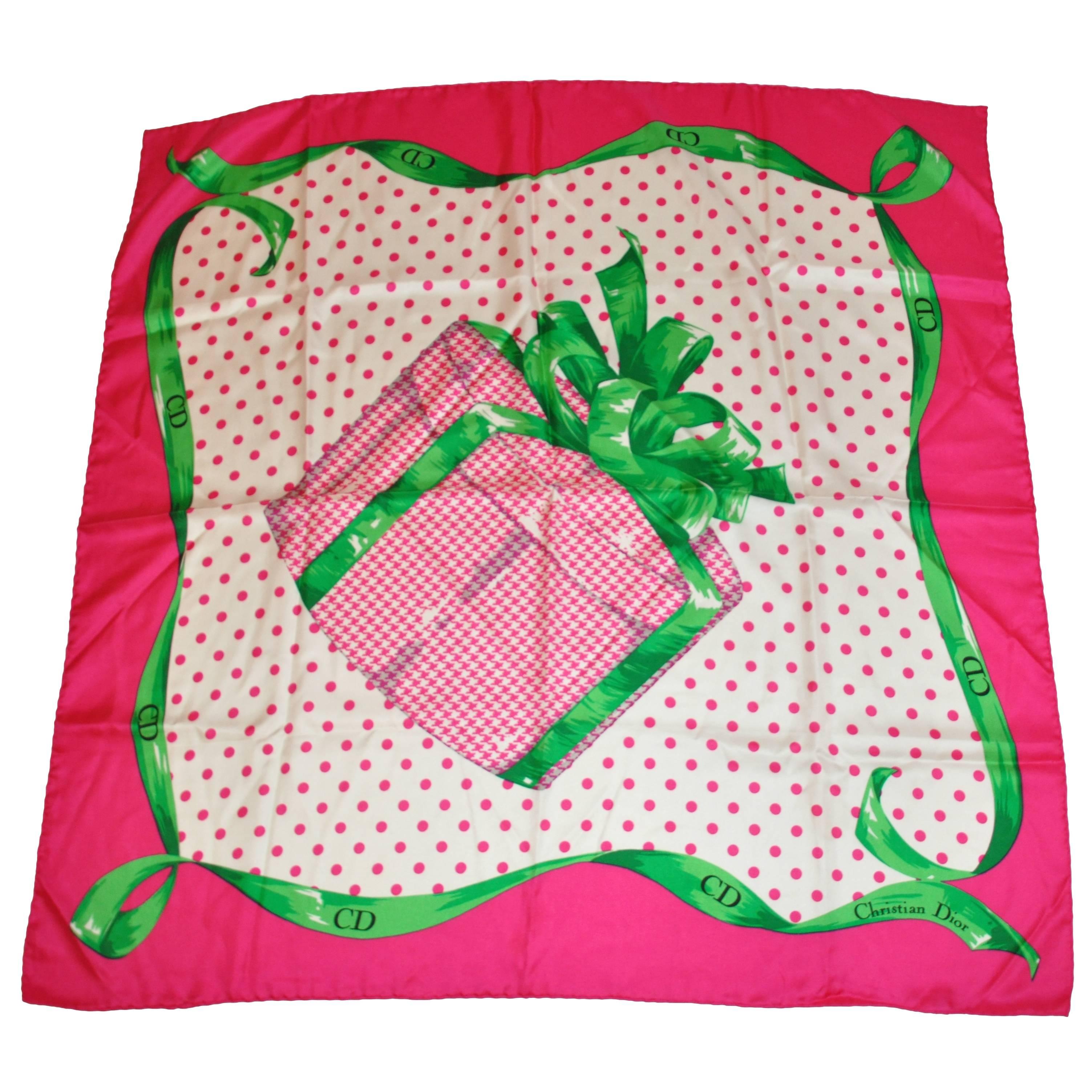 Christian Dior Bold & Bright "Wrapped Present" Silk Scarf For Sale