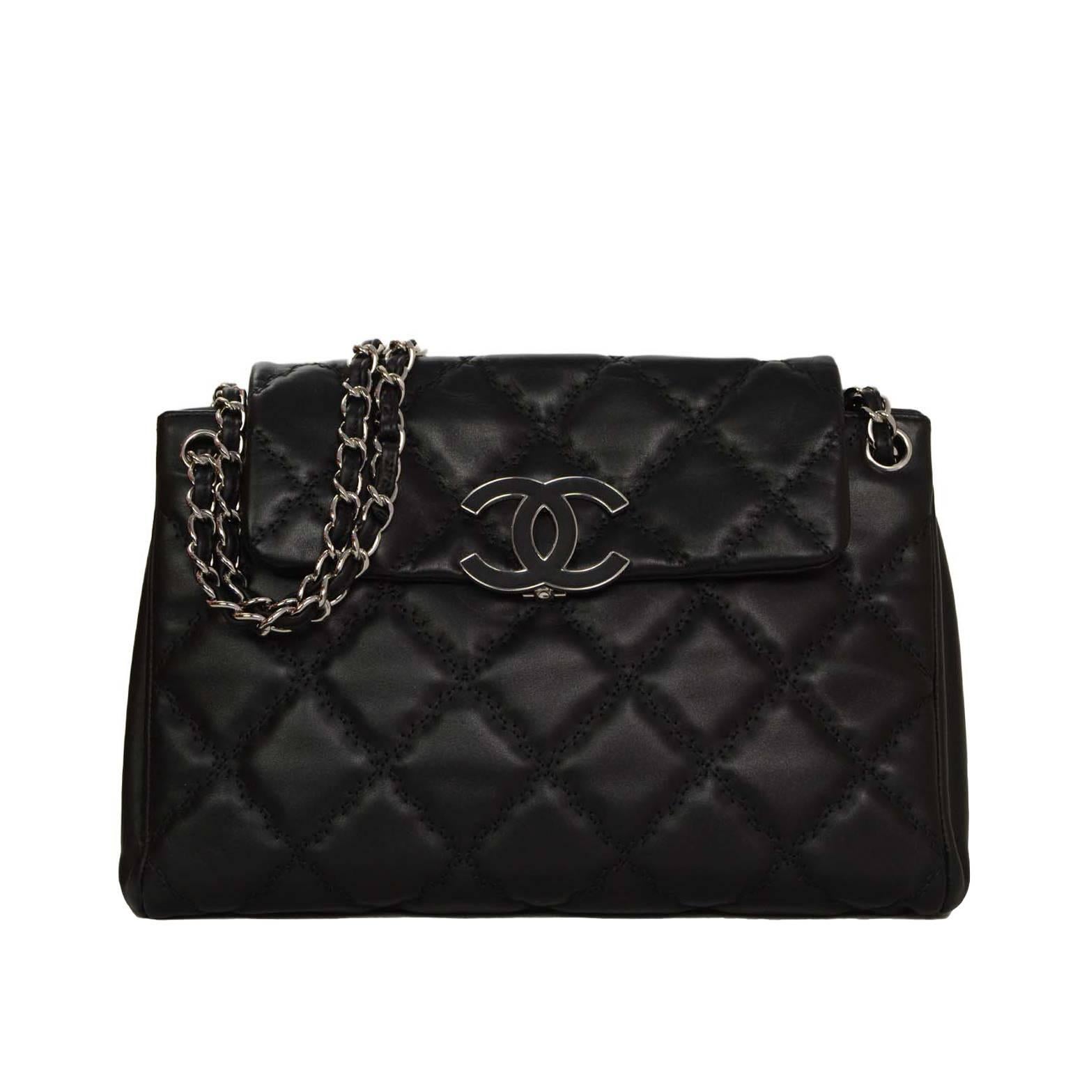 Chanel Black Quilted Hampton Accordion Flap Bag SHW