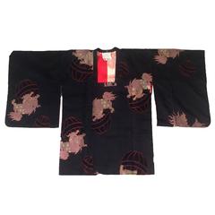 Christian Dior for Neiman Marcus 1970s Black Dragon Print Kimono Sleeve Jacket