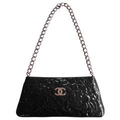 Chanel Black Patent Leather Camellia Pochette