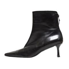Stuart Weitzman Square Toe Black Leather Boot Heel