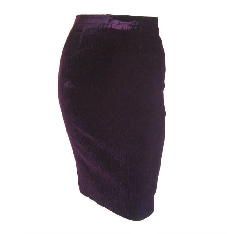 1980s Karl Lagerfeld Purple Velvet Pencil Skirt For Sale