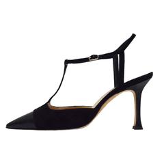 Manolo Blahnik Two Toned Leather and Suede T-strap Pump 