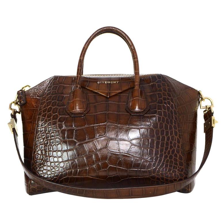 Givenchy Brown Croc Embossed Medium Antigona Bag GHW For Sale at ...