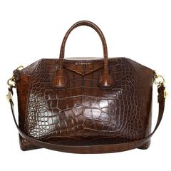 Givenchy Brown Croc Embossed Medium Antigona Bag GHW