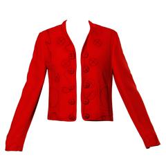 Moschino Vintage Red 90s Olive Oyl Collection Jacket with Black Heart Stitching 11
