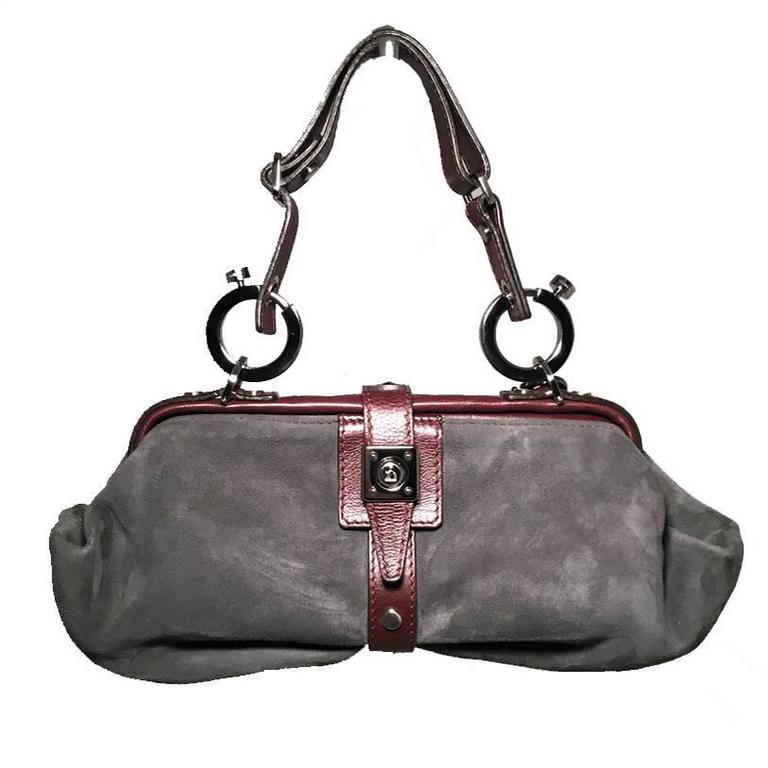 Lanvin Grey Suede Brown Leather Trim Handbag For Sale at 1stdibs