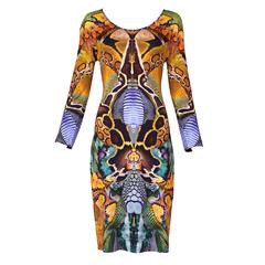 Iconic 2009 Alexander McQueen Body Con Reptile Moth Print Jersey Dress