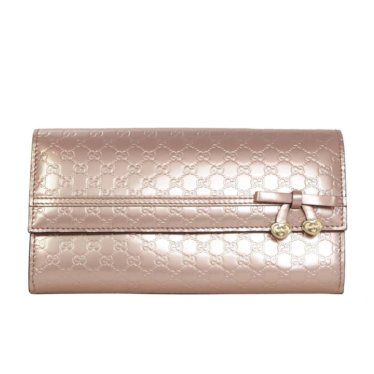 Gucci Champagne Pink Patent Leather Monogram Wallet rt. $580
