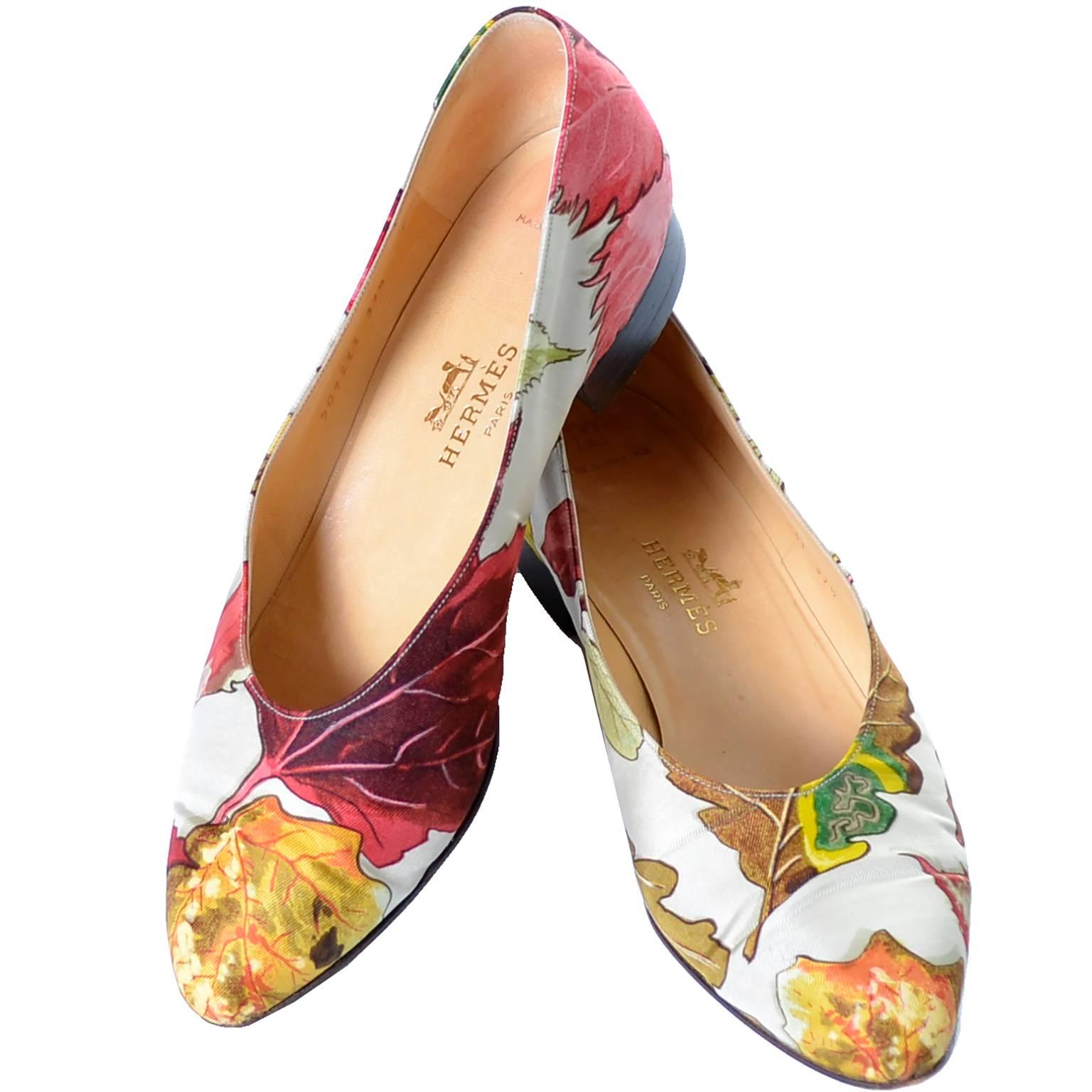 Rare Vintage Hermes Shoes Flats Silk Scarf Print With Original Box 37.5B