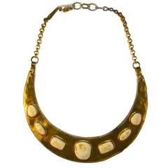 Chanel Hammered Gold & Resin Cabochon Breastplate Choker Necklace 1998 6