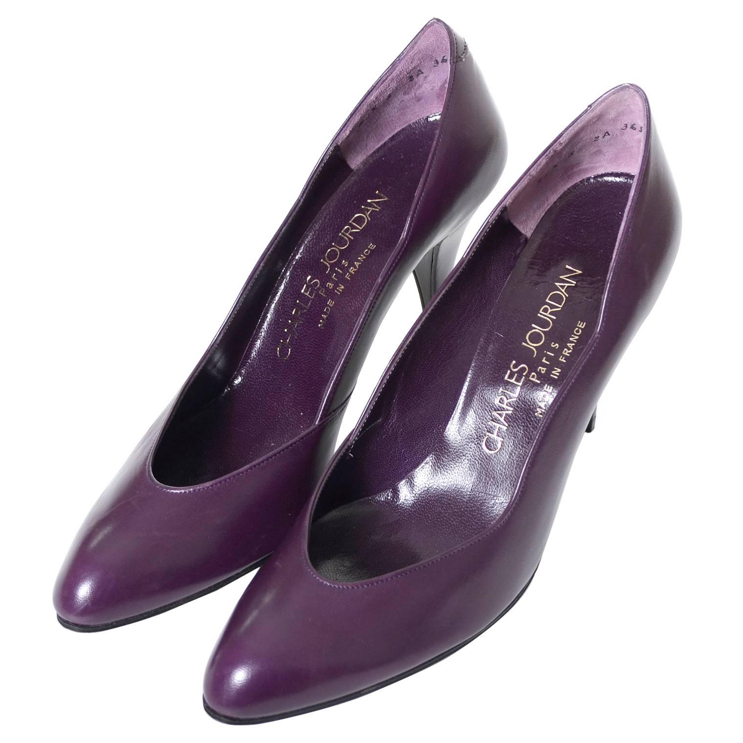 Vintage Charles Jourdan Vintage Shoes Purple Leather Heels AS New Size 8A France