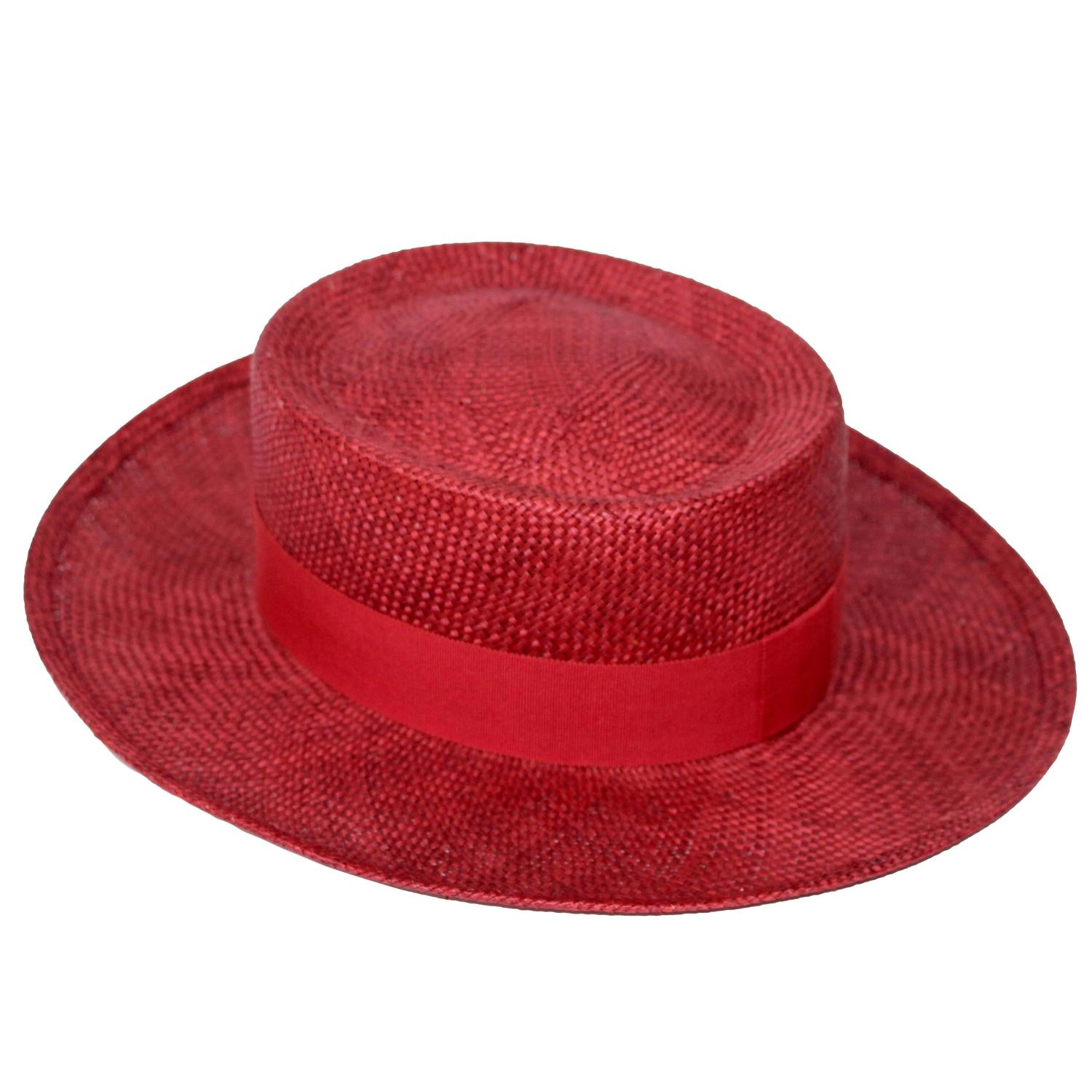 Vintage Chanel Cherry Red Straw Hat For Sale at 1stdibs