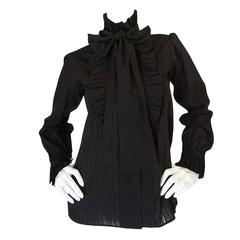 1970s Yves Saint Laurent Black Cotton Tuxedo Shirt