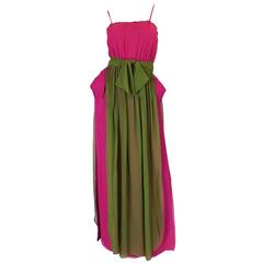 Striking 1970s James Galanos Pink Silk Chiffon Dress w Overlay 9