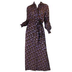 1970s Givenchy Purple & Chocolate Silk Applique Dress 4