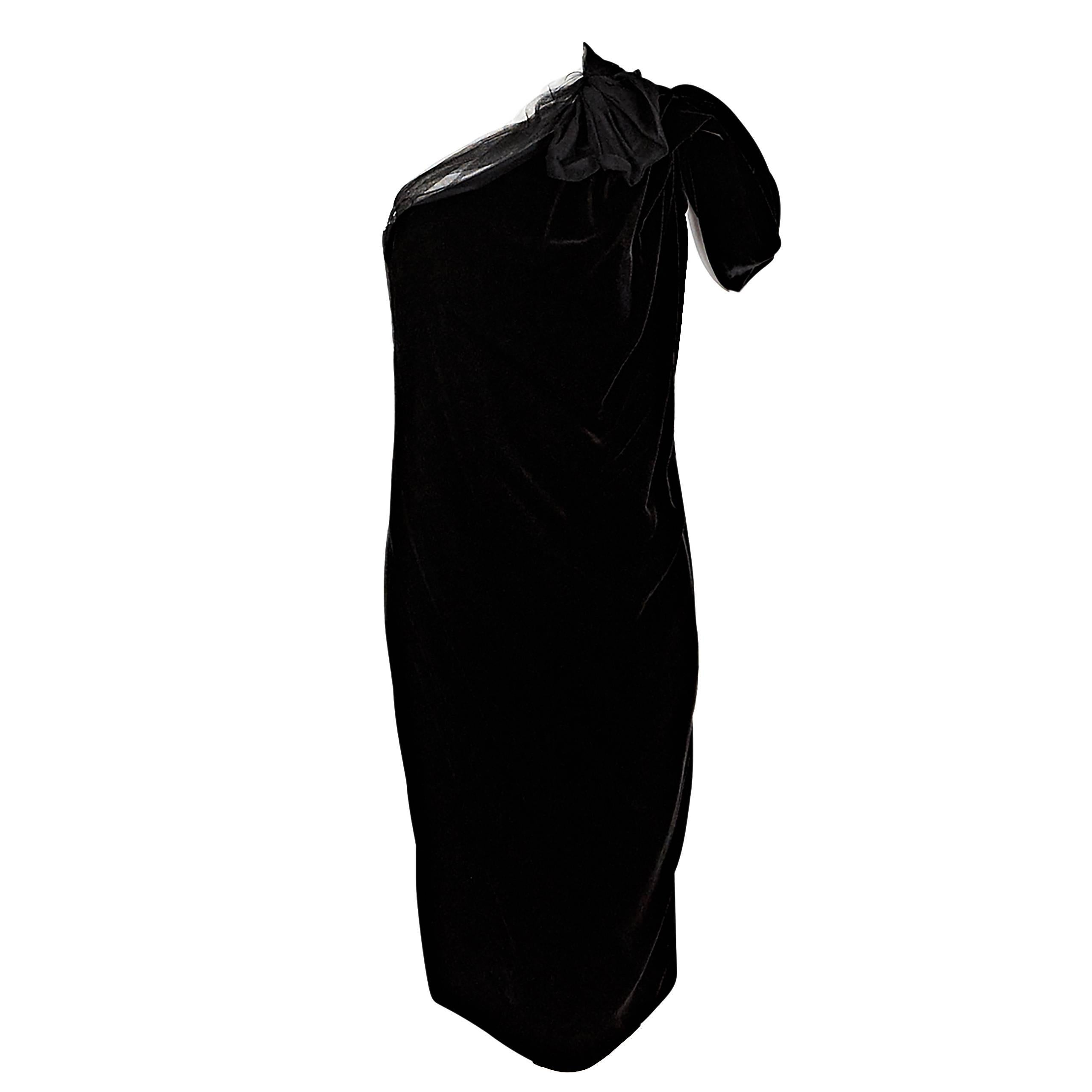 Black Lanvin Velvet One-Shoulder Dress