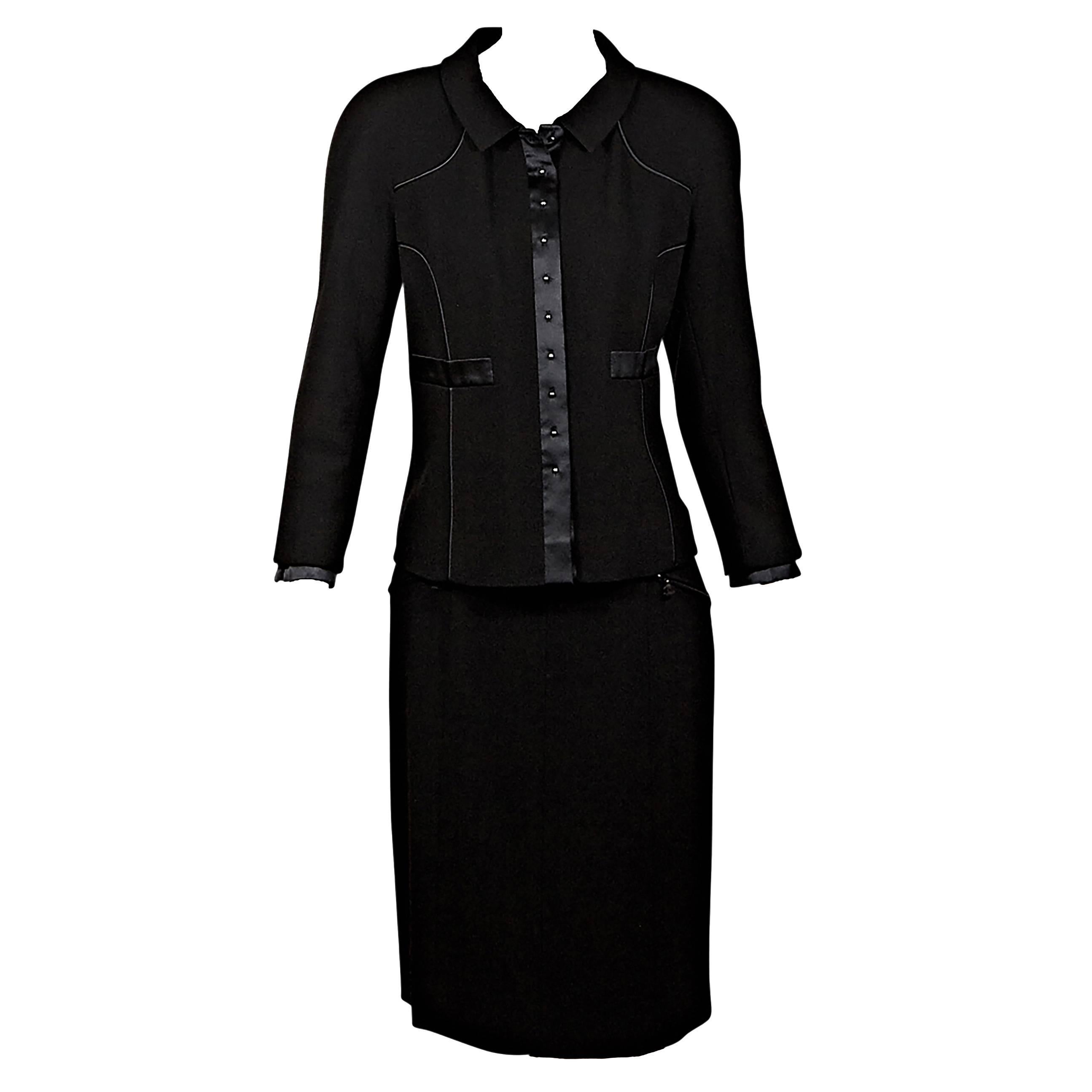 Black Chanel Wool & Silk Skirt Suit Set