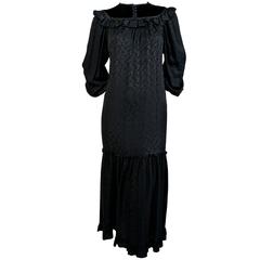 1970's YVES SAINT LAURENT black silk paisley peasant dress