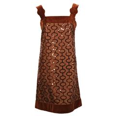 1960's PIERRE CARDIN brown sequined demi-couture dress 12