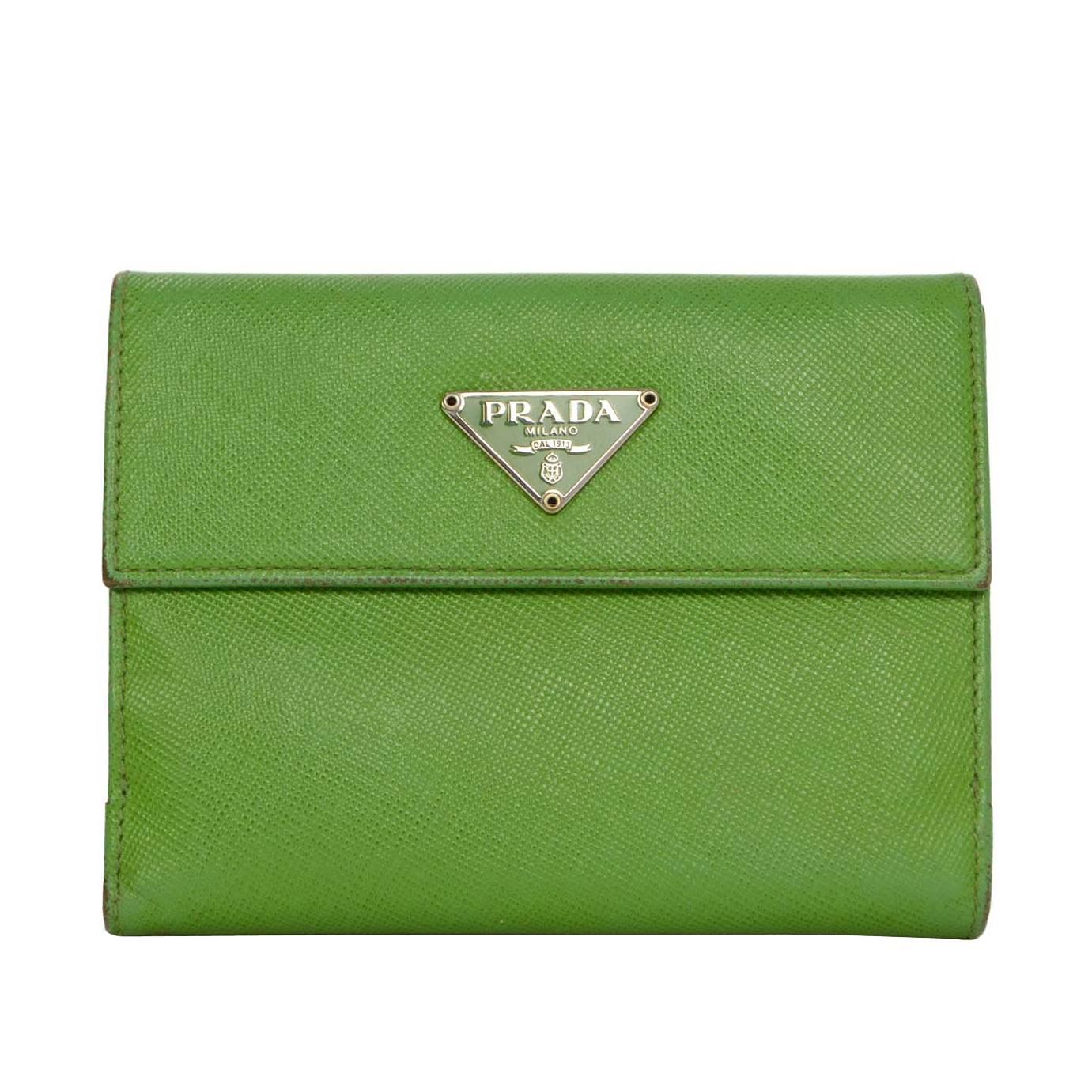 Prada Apple Green Saffiano Short Wallet SHW