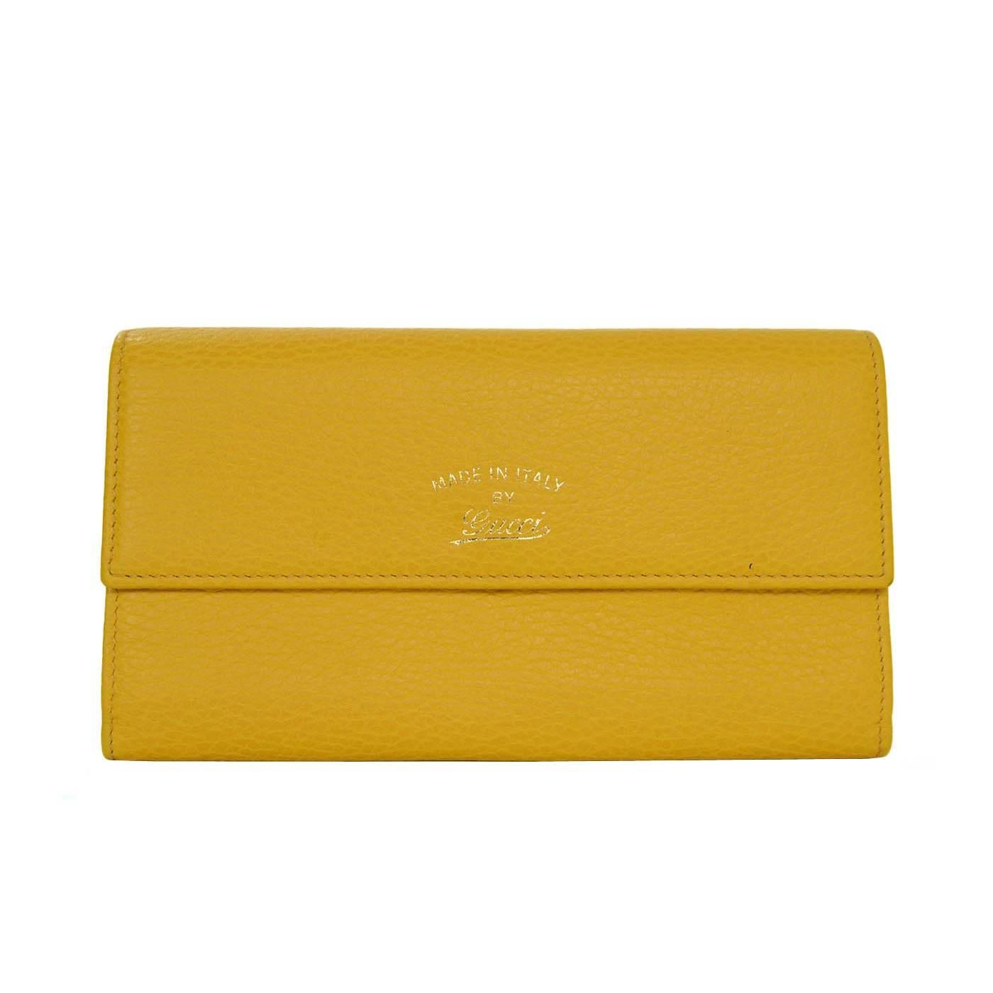 Gucci Yellow Swing Leather Continental Flap Wallet GHW RT. $520