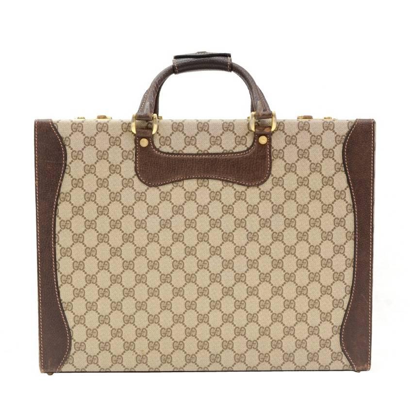 Gucci Rare Vintage Monogram Canvas Leather Unisex Men's Trunk Attache Briefcase