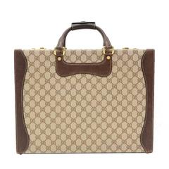 Gucci Rare Used Monogram Canvas Leather Unisex Men's Trunk Attache Briefcase