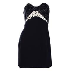 Geoffrey Beene Black and White Polka Dot Silk + Wool Vintage Strapless Dress 10